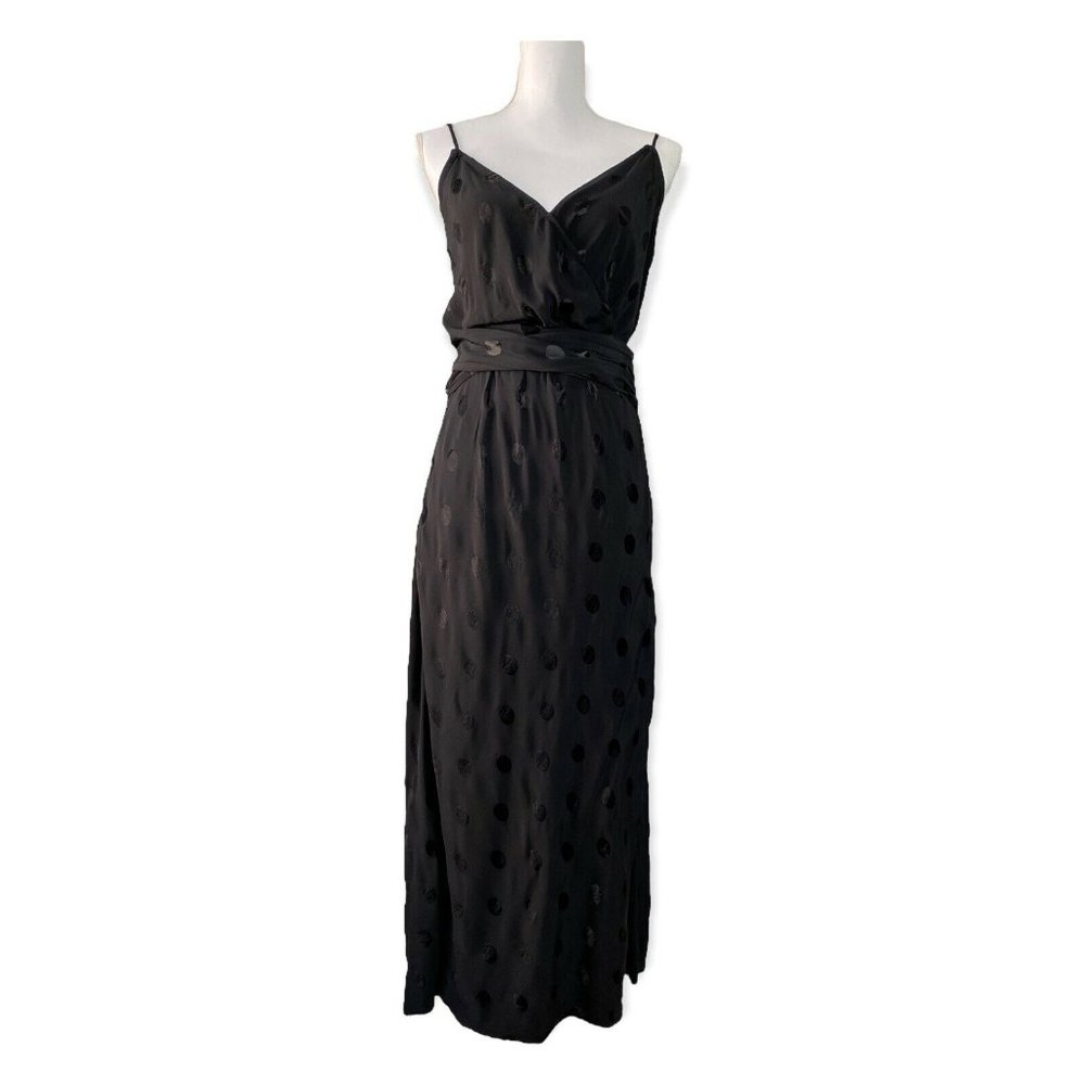 Zara Women’s Black Polka Dot Jacquard Spaghetti Midi Dress, Medium